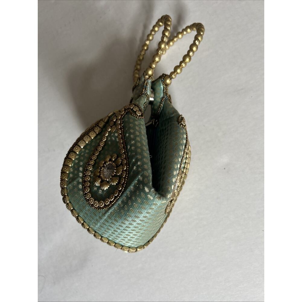FORTUNE COOKIE STYLE Teal Green Bag/Wristlet/ Purse Gold Indian